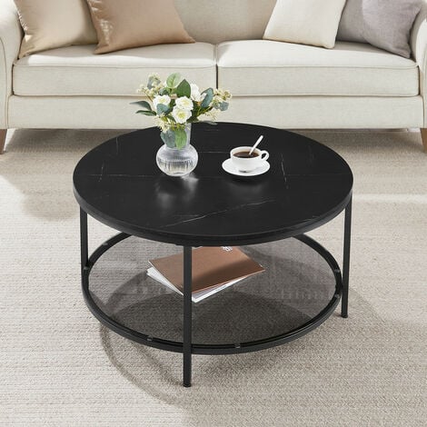 VASAGLE Table Basse, Table de Salon, Table Canapé Apéro, Façon Marbre, Support en Verre Trempé, Facile à Assembler, pour Salon, Style Moderne, Noir Marbré et Noir d'Encre