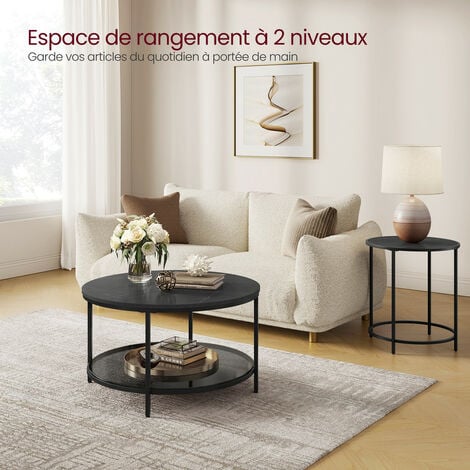 VASAGLE Table Basse, Table de Salon, Table Canapé Apéro, Façon Marbre, Support en Verre Trempé, Facile à Assembler, pour Salon, Style Moderne, Noir Marbré et Noir d'Encre