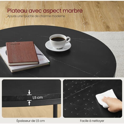 VASAGLE Table Basse, Table de Salon, Table Canapé Apéro, Façon Marbre, Support en Verre Trempé, Facile à Assembler, pour Salon, Style Moderne, Noir Marbré et Noir d'Encre