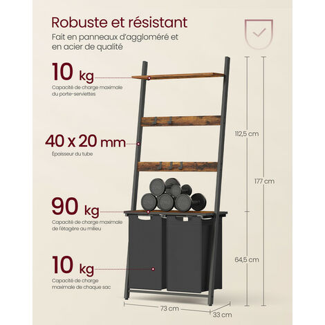 Panier À Linge Sale,avec 2 Étagères De Rangement, Volume De Chaque Sac 46l, Marron Rustique Et