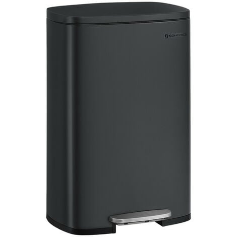 SONGMICS Poubelle Cuisine 50L, Poubelle Bureau, Fermeture en Douceur, avec Pédale, en Acier, Seau Intérieur, Noir