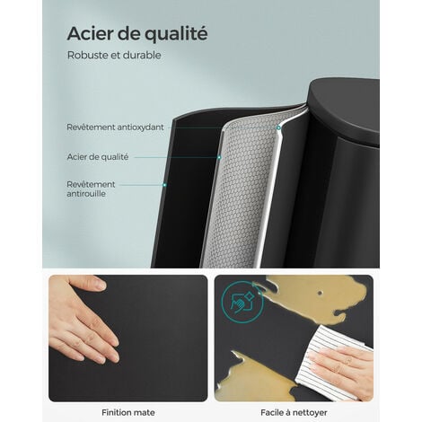 SONGMICS Poubelle Cuisine 50L, Poubelle Bureau, Fermeture en Douceur, avec Pédale, en Acier, Seau Intérieur, Noir