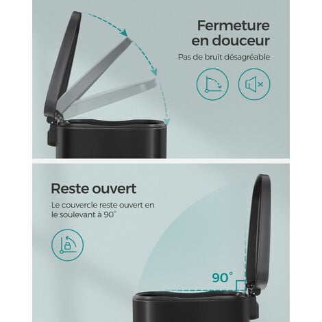 SONGMICS Poubelle Cuisine 50L, Poubelle Bureau, Fermeture en Douceur, avec Pédale, en Acier, Seau Intérieur, Noir