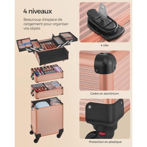 Chariot de maquillage professionnel 4 en 1, mallette de rangement