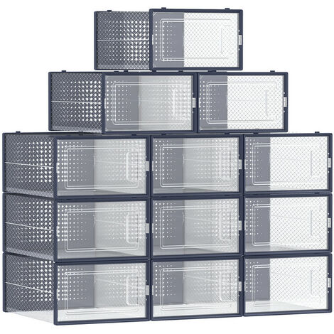Songmics – Lot de 12 boîtes à chaussures transparentes – Empilables jusqu'à pointure 44 – Trous d’aération pour respirabilité – Dimensions 30x22,5x13,5cm (1/5)