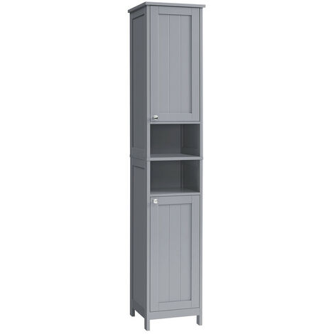 Vasagle – Armoire de salle de bain haute avec éclairage – Meuble de rangement mince – Étagères réglables – Kit anti-basculement – Gris tourterelle – 30 x 30 x 170 cm