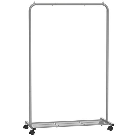 SONGMICS Portant à Vêtements en Métal, Porte-vêtements, Porte-manteau Longueur 91 cm, avec Étagère de Rangement, Roulettes, 2 Freins, Barre Supérieure Supportant jusqu'à 40 kg, Gris (1/5)
