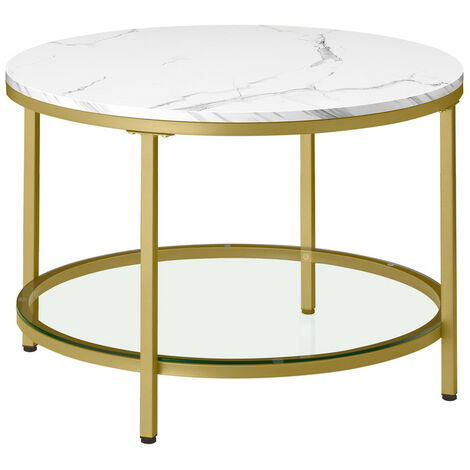 Vasagle – Table basse moderne en verre trempé et acier doré – Plateau blanc marbré – Dimensions 65 x 46 cm – Facile à assembler pour salon