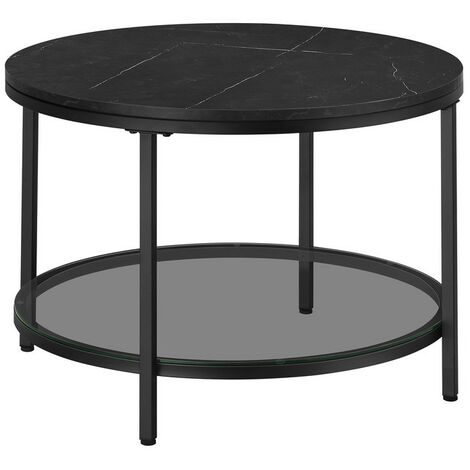 Vasagle – Table basse moderne en verre trempé et acier – Plateau noir marbré – Dimensions 65 x 46 cm – Charge max 30 kg (1/5)