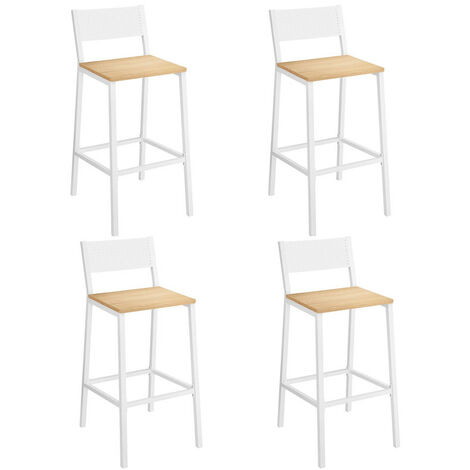 Vasagle – Tabouret de bar – Lot de 4 – Hauteur d'assise 97,2 cm – Structure en acier – Siège en panneau d’aggloméré blanc – Capacité 130 kg