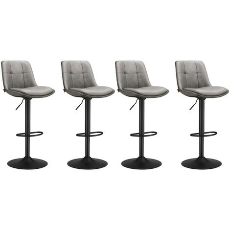 Vasagle – Lot de 4 tabourets de bar pivotants réglables – Dossier incurvé et repose-pieds – Hauteur assise 62-84 cm – Structure en acier gris