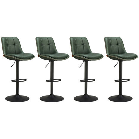 Vasagle – Lot de 4 tabourets de bar pivotants réglables – Dossier incurvé et repose-pieds – Assise en PU vert – Hauteur 62-84 cm – Base antidérapante