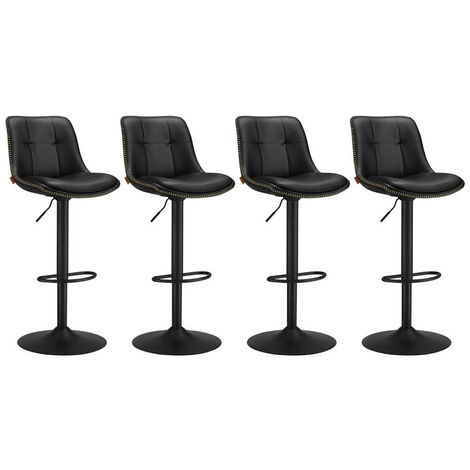 Vasagle – Lot de 4 tabourets de bar pivotants réglables en hauteur – Rembourrage épais, dossier incurvé, repose-pieds – Acier noir, PU matelassé
