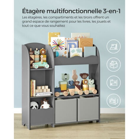 Meuble Étagère de Rangement pour Jouets Enfant et Livres avec 1 Bac 2  Tiroirs et 2 Placard Design en Bois de Cerf Gris - Costway