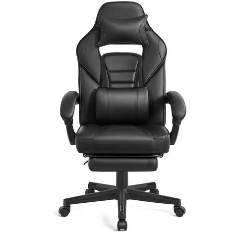 Songmics – Fauteuil de bureau ergonomique noir – Réglable 47-57 cm – Repose-pieds télescopique – Support lombaire – Charge 150 kg