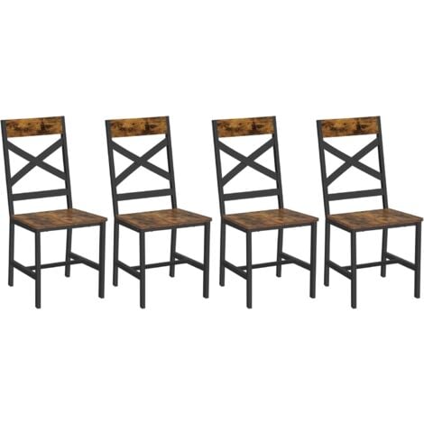 Chaises de Salle à Manger, Lot de 4, Sièges de Cuisine, Cadre en Acier, Ergonomique, Style Industriel, pour Salon, Cuisine, Marron Rustique et Noir
