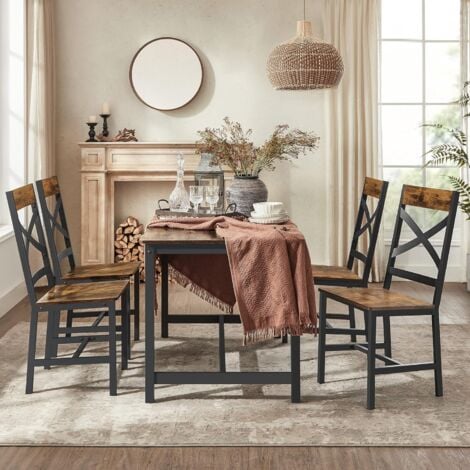 Chaises de Salle à Manger, Lot de 4, Sièges de Cuisine, Cadre en Acier, Ergonomique, Style Industriel, pour Salon, Cuisine, Marron Rustique et Noir