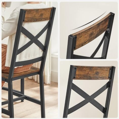 Chaises de Salle à Manger, Lot de 4, Sièges de Cuisine, Cadre en Acier, Ergonomique, Style Industriel, pour Salon, Cuisine, Marron Rustique et Noir