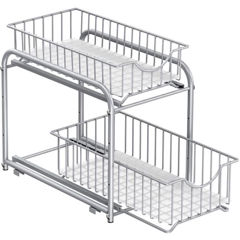 SONGMICS Organiseur de Cuisine, Étagère sous Évier, 2 Paniers Coulissants, Empilable, pour Rangement dans Placard, sous Lavabo, avec Tiroirs, pour Cuisine, Salle de bain, Argent