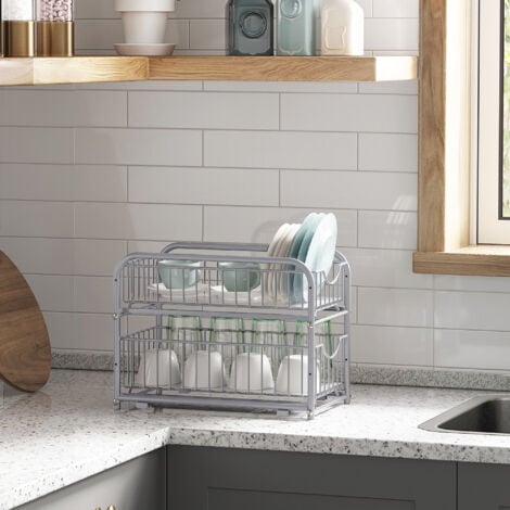 SONGMICS Organiseur de Cuisine, Étagère sous Évier, 2 Paniers Coulissants, Empilable, pour Rangement dans Placard, sous Lavabo, avec Tiroirs, pour Cuisine, Salle de bain, Argent