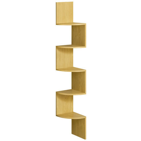 Vasagle – Étagère d'angle murale 5 niveaux – Panneau d'aggloméré chêne naturel – Dimensions 20 x 20 x 126 cm – Charge 6 kg par niveau