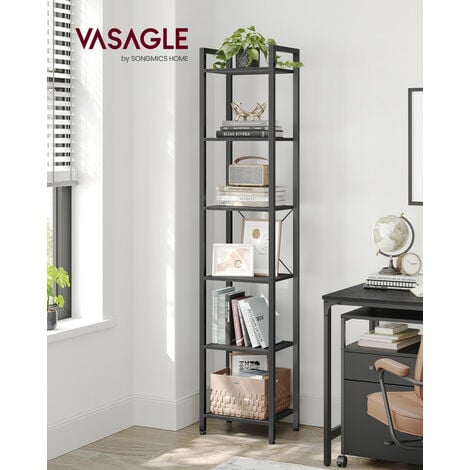 VASAGLE Étagère 6 Niveaux, Bibliothèque, Meuble de Rangement, pour Bureau, Salon, Chambre, 30 x 40 x 187,5 cm, Style Industriel, Noir Boisé et Noir