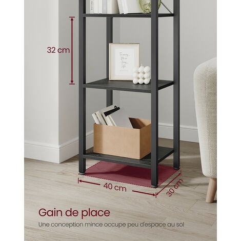 VASAGLE Étagère 6 Niveaux, Bibliothèque, Meuble de Rangement, pour Bureau, Salon, Chambre, 30 x 40 x 187,5 cm, Style Industriel, Noir Boisé et Noir