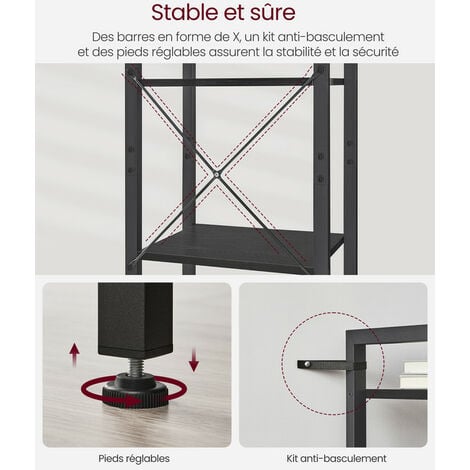 VASAGLE Étagère 6 Niveaux, Bibliothèque, Meuble de Rangement, pour Bureau, Salon, Chambre, 30 x 40 x 187,5 cm, Style Industriel, Noir Boisé et Noir