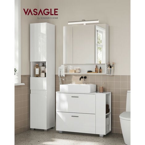 Meuble sous Lavabo avec 2 Grands Tiroirs, Rangement Ouvert Latéral Réversible, Grande Ouverture de Siphon, Montage Facile, 30 x 80 x 64 cm, Placard de Salle de Bain, Blanc Nuage
