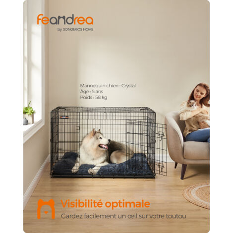 Feandrea Cage pour Chien Pliable avec 2 Portes, Plateau Amovible, Noir - 136 x 79 x 87 cm