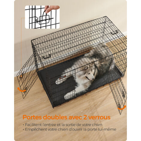 Feandrea Cage pour Chien Pliable avec 2 Portes, Plateau Amovible, Noir - 136 x 79 x 87 cm
