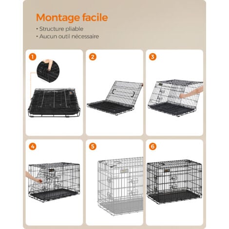 Feandrea Cage pour Chien Pliable avec 2 Portes, Plateau Amovible, Noir - 136 x 79 x 87 cm
