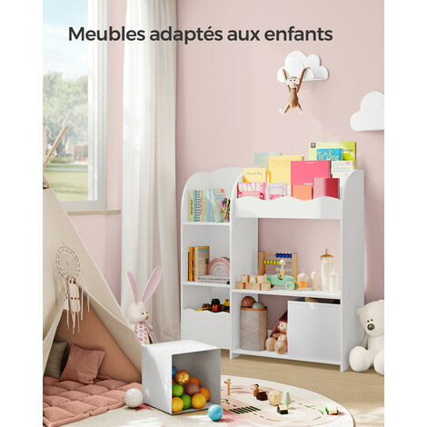 SONGMICS Étagère de Rangement pour Enfants, Bibliothèque, pour Livres et Jouets, Organisateur avec 2 Boîtes de Rangement, pour Salle de Jeux, Chambre d’Enfants, Salon, Blanc Nuage