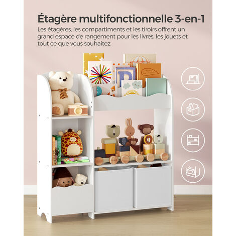 SONGMICS Étagère de Rangement pour Enfants, Bibliothèque, pour Livres et Jouets, Organisateur avec 2 Boîtes de Rangement, pour Salle de Jeux, Chambre d’Enfants, Salon, Blanc Nuage