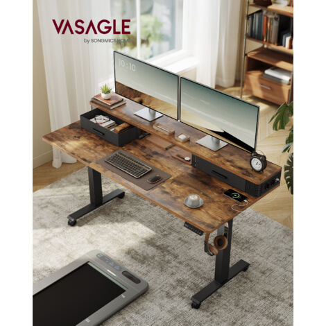 Bureau Assis-Debout Électrique VASAGLE LSD172N01 - 120 X 60 Cm - Hauteur 72-120 Cm - Chêne Naturel - Mémoire 4 Positions
