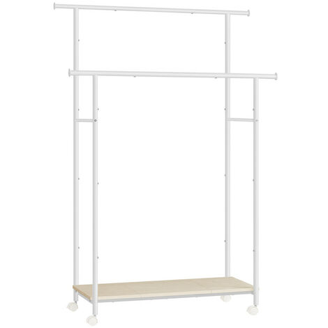 SONGMICS Portant à Vêtements avec Roulettes, Porte-Manteau avec Étagère,Barre double, Beige Naturel et Blanc Nuage (1/5)