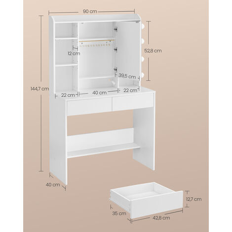 Saimeihome Coiffeuse Avec Miroir Et Tabouret, éclairage En 3 Modes D'éclairage, Table Cosmétique Avec 6 Tiroirs Et 6 Compartiments Pour Chambre à