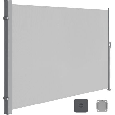 Store Latéral avec Caisson en Acier, Antirouille, Rétractable, 160 x 350 cm, Brise-vue, Protection Solaire, Opaque, Brise-vent, pour Balcon, Terrasse, Jardin, Gris Clair