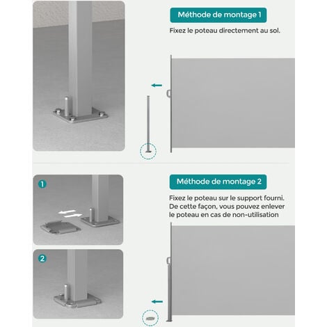 Store Latéral avec Caisson en Acier, Antirouille, Rétractable, 160 x 350 cm, Brise-vue, Protection Solaire, Opaque, Brise-vent, pour Balcon, Terrasse, Jardin, Gris Clair