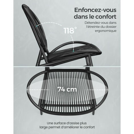 SONGMICS Ensemble Salon de Jardin, 3 Pièces, Chaises Acapulco, Salon d’Extérieur, Table d’Appoint et 2 Chaises, Ensemble de Mobilier d’Intérieur et d’Extérieur, Balcon, Noir d'Encre