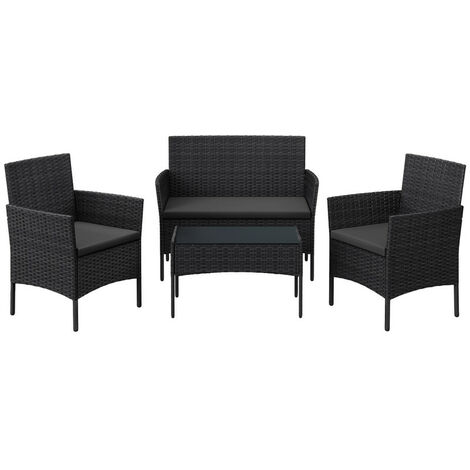 SONGMICS Salon de Jardin Extérieur, Ensemble de Mobilier, Surface Tressée en PE, Table et Chaises, pour Terrasse, Jardin, Balcon, Noir et Gris