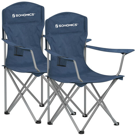 SONGMICS Chaise Pliante Camping, Lot de 2, Chaise de Pêche Extérieur, Dossier Haut, Accoudoir, Porte-gobelet, Portable, Capacité 150 kg, Camping, Jardin, Pêche, Terrasse, Bleu Crépuscule (1/5)