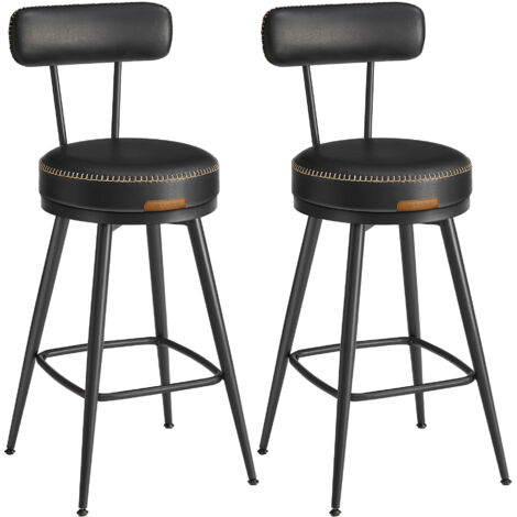 Vasagle – Lot de 2 tabourets de bar noir – Siège rembourré PU – Hauteur 65 cm – Style moderne mi-siècle – Pour cuisine et bar