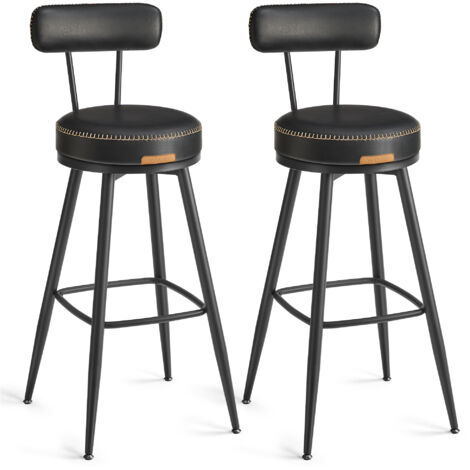Vasagle – Tabouret de bar noir – Lot de 2 – Siège rembourré PU – Hauteur assise 76 cm – Style moderne mi-siècle – Capacité 120 kg