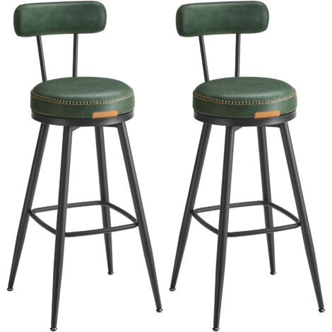 Vasagle – Tabouret de bar vert forêt – Lot de 2 – Siège rembourré PU – Hauteur assise 76 cm – Acier et contreplaqué – Style moderne mi-siècle (1/5)