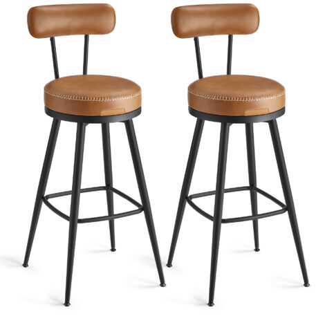 Vasagle – Lot de 2 tabourets de bar marron – Siège rembourré en PU avec coutures – Hauteur 76 cm – Style moderne mi-siècle – Pour cuisine et bar