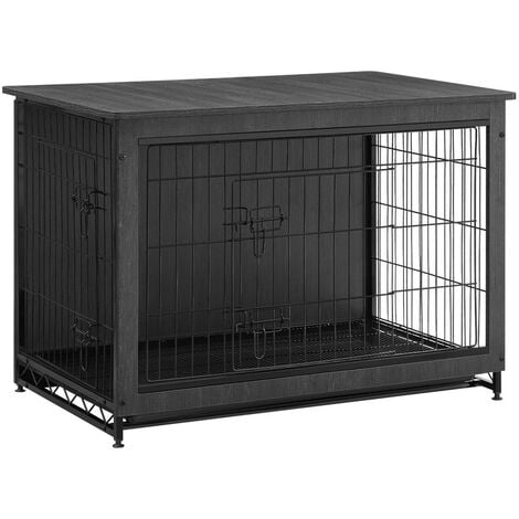 Feandrea Cage pour Chiens, Table d’Appoint, Niche Moderne pour Chiens Jusqu’à 32 kg, Cage pour Chiots, Plateau Amovible, Maisonnette pour Animaux, 2 Portes, Noir