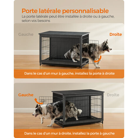 Feandrea Cage pour Chiens, Table d’Appoint, Niche Moderne pour Chiens Jusqu’à 32 kg, Cage pour Chiots, Plateau Amovible, Maisonnette pour Animaux, 2 Portes, Noir