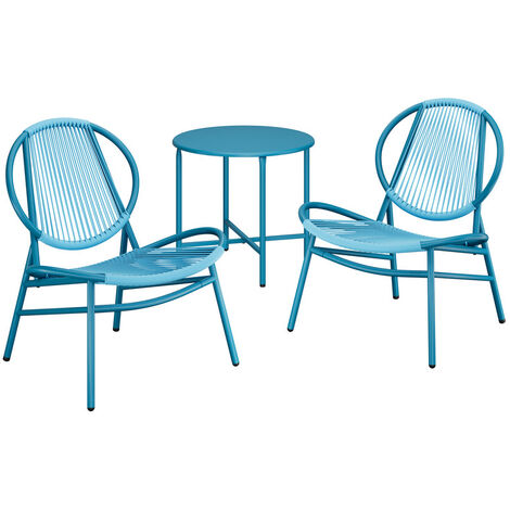 SONGMICS Ensemble Salon de Jardin, 3 Pièces, Chaises Acapulco, Salon d’Extérieur, Table d’Appoint et 2 Chaises, Ensemble de Mobilier d’Intérieur et d’Extérieur, Balcon, Bleu Lac