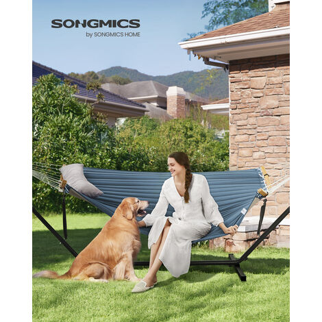 Hamac Avec Support SONGMICS - Structure Métal 200kg - Coussin Inclus - 400x100x90cm